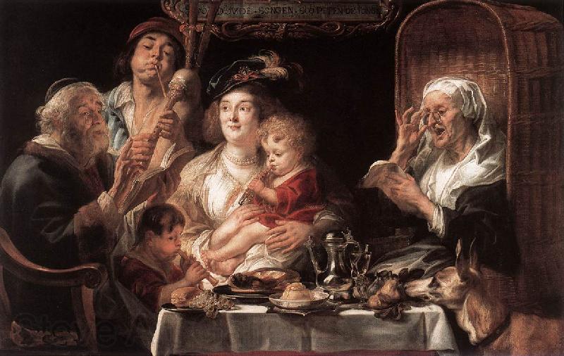 JORDAENS, Jacob As the Old Sang the Young Play Pipes dy Spain oil painting art